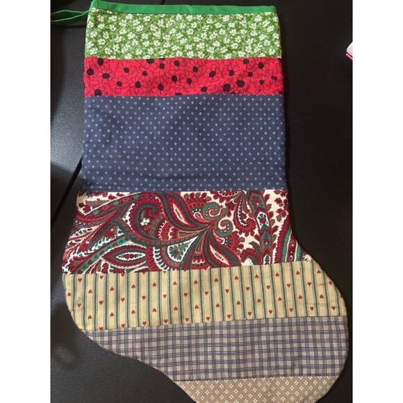 Handmade Christmas Stocking Patchwork Quilt Farmhouse Shabby 17" ANGEL BUTTONS - Picture 5 of 10